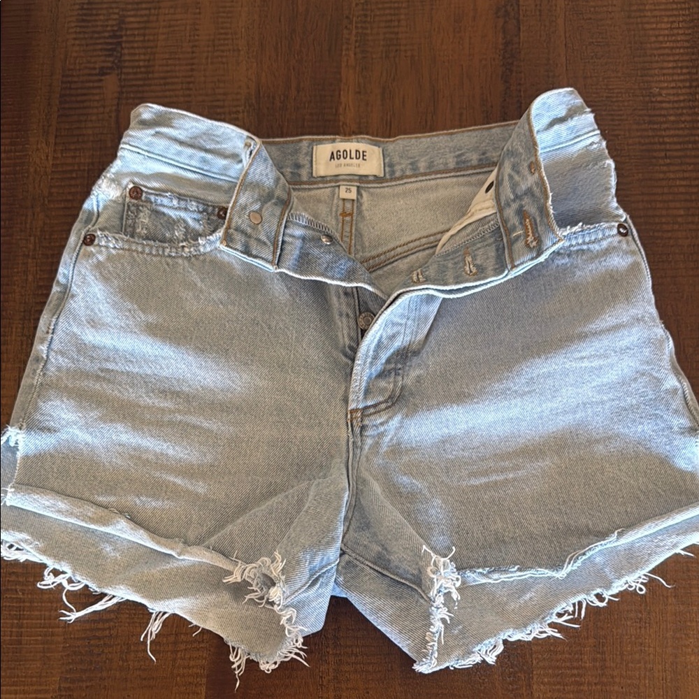 Agolde Blue Jean Shorts Distressed Cut-Off Hem